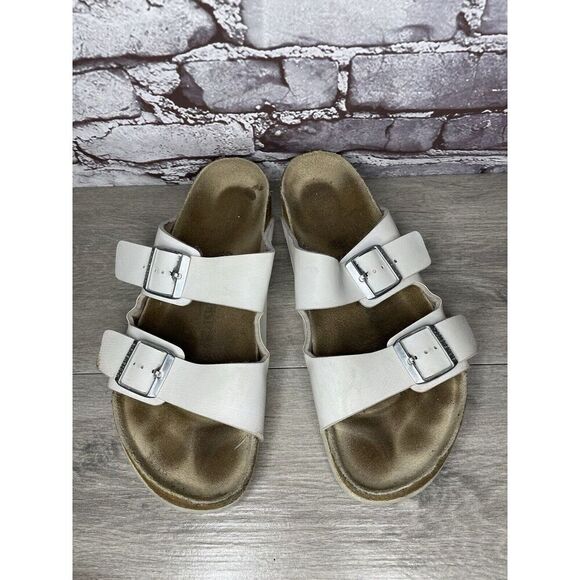 Birkenstock Other - Birkenstock Arizona White Leather Strap Cork Slides Sandals Men Sz 44EU/11M US